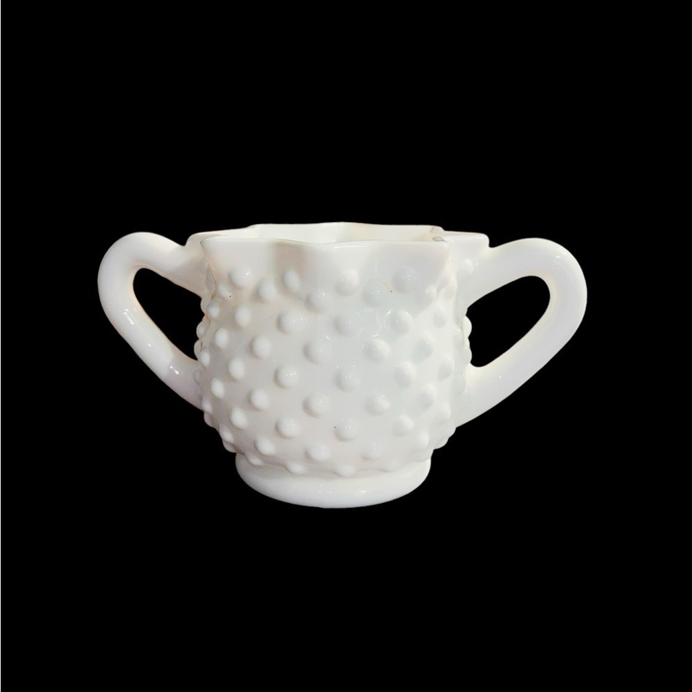 Fenton Hobnail Milk Glass Ruffled Edge Star Shape Sugar Bowl Handles Vintage